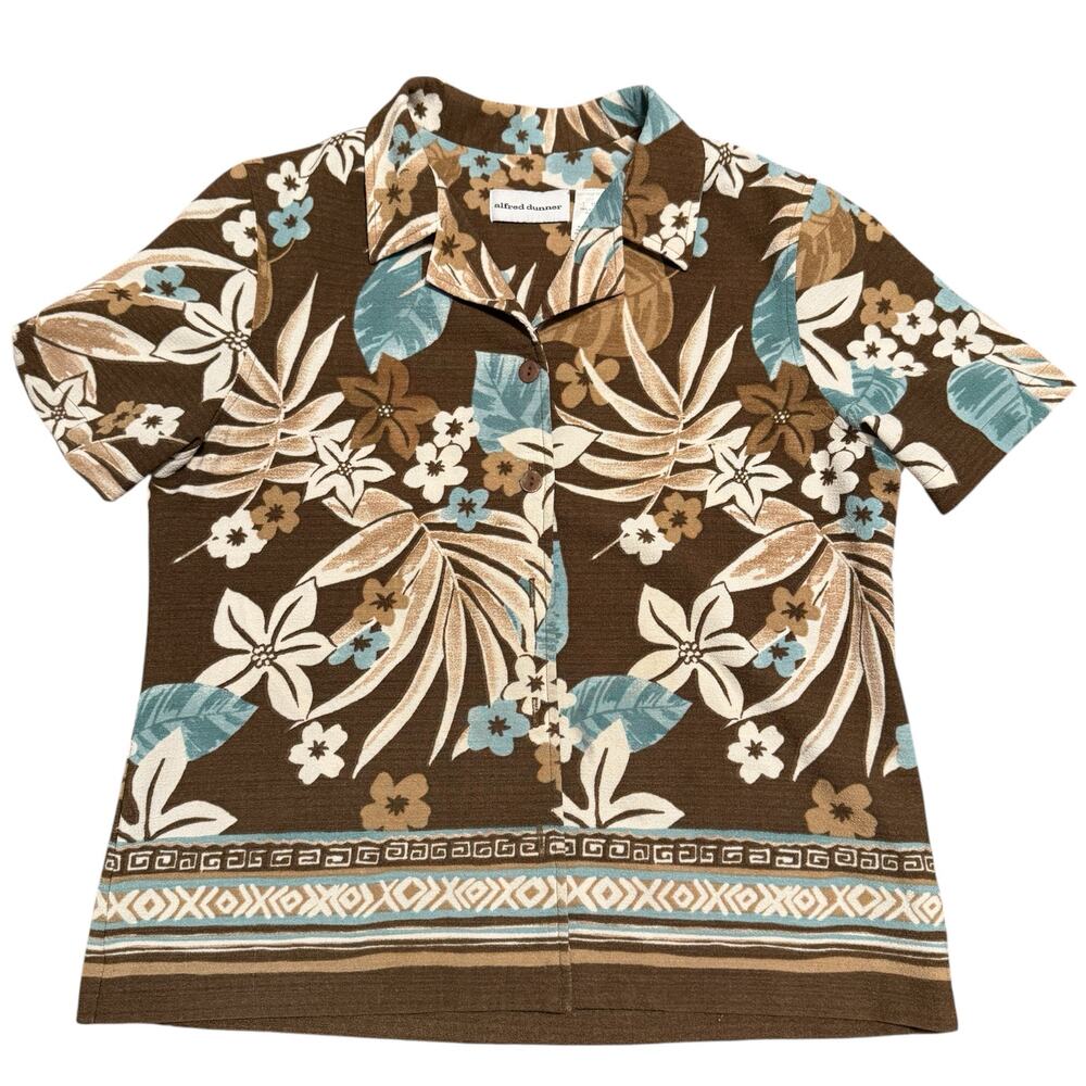 Alfred Dunner Brown Floral Button-Up Shirt Size 10 | Vintage Missing Buttons